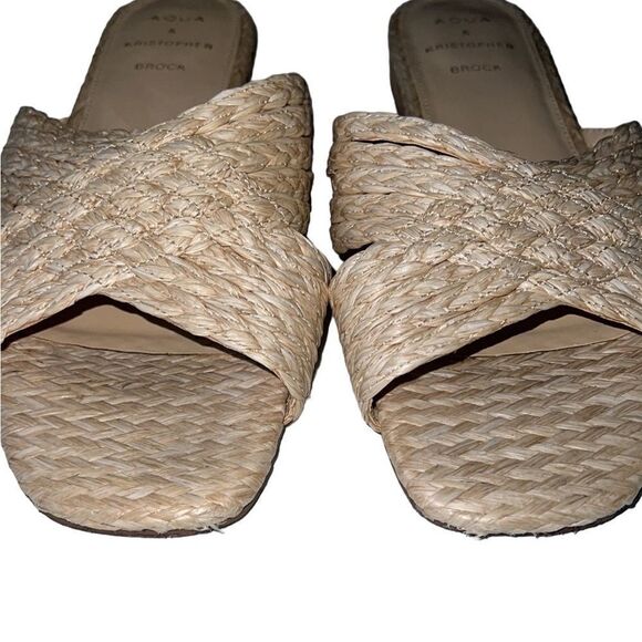 Aqua & Kristopher Brock Kriz Square Toe Ivory Raffia Slip On Sandals Size 9.5 - Picture 3 of 12